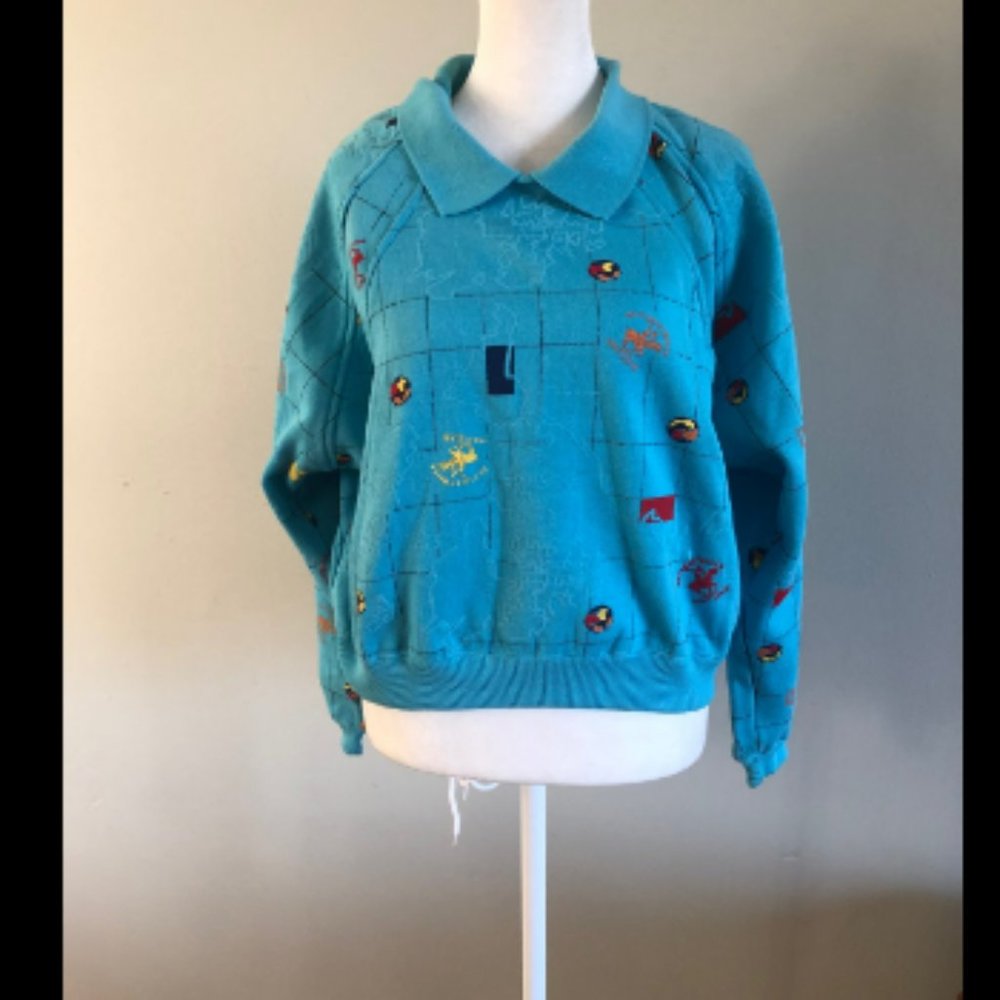 Vintage 1980s Beverly Hills Polo Collared Sweatshirt